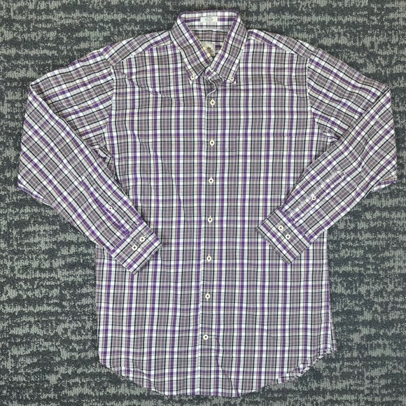 Peter Millar Other - Peter Millar Mens Purple White Plaid Button Down Shirt Cotton Medium MF15W49CBL